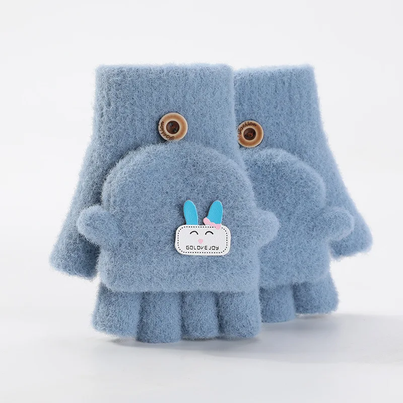 Winter Windproof antifreeze velvet warm 3-6 years Kids Gloves Children cartoon half finger knitted mittens
