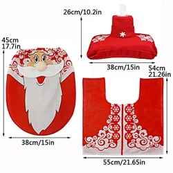 3pcs/set Happy Santa Toilet Seat Cover and Rug Set Bathroom Christmas Decorations Supplies