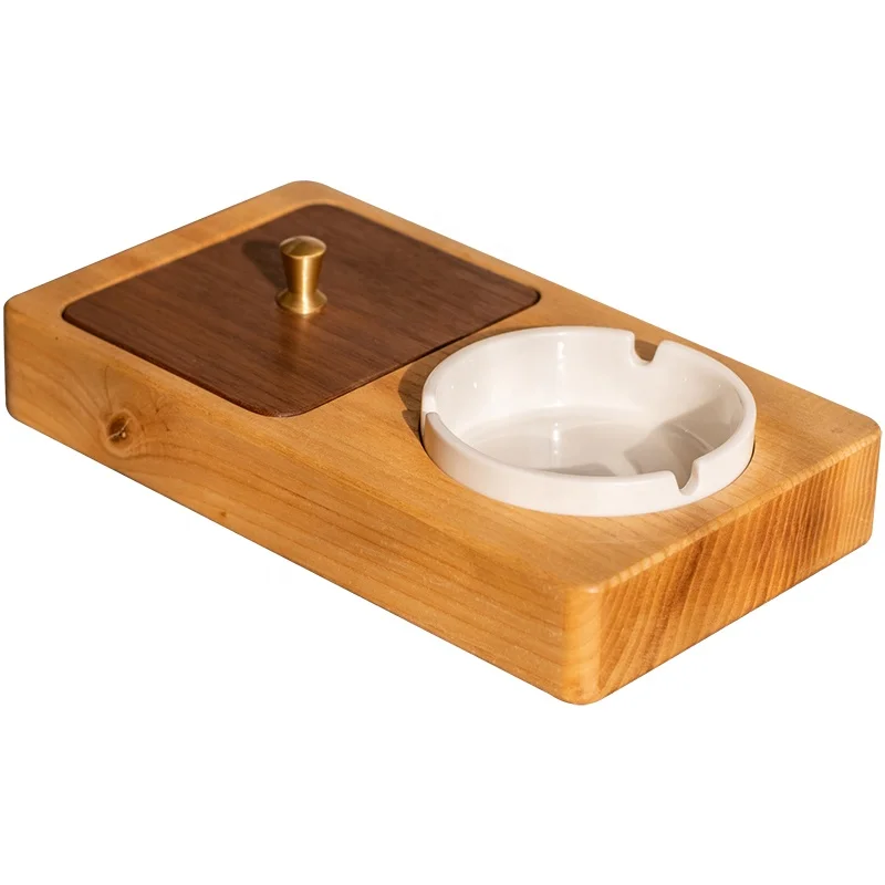 Multifunctional wood ceramic ashtray personalized fashion cigarette case hotel home office cigarette tray storage