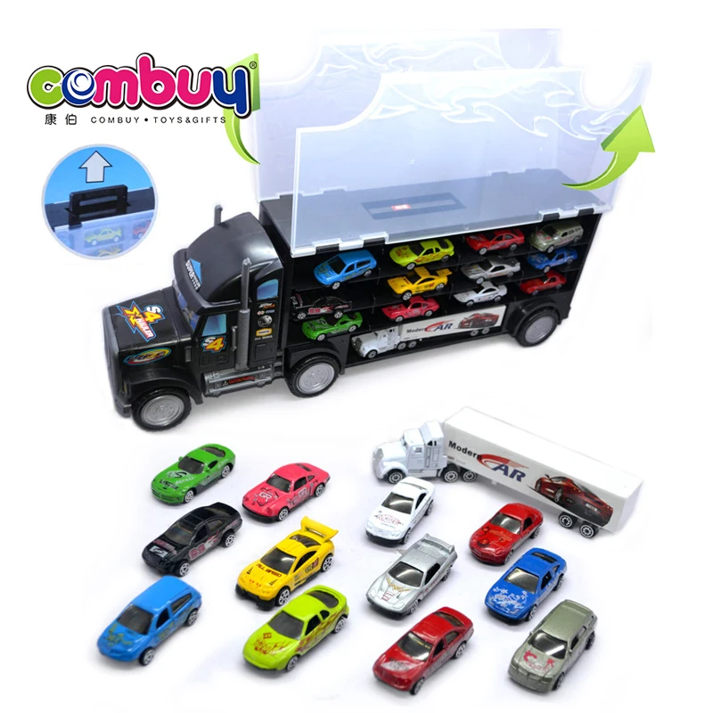 Large diecast model car set transport railer carrier container truck toy