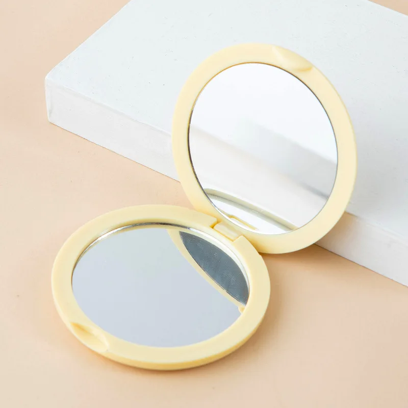 Personalised Fashionable White Round Plastic Cosmetic Double Side Fold Portable Makeup Compact Pocket Mirror