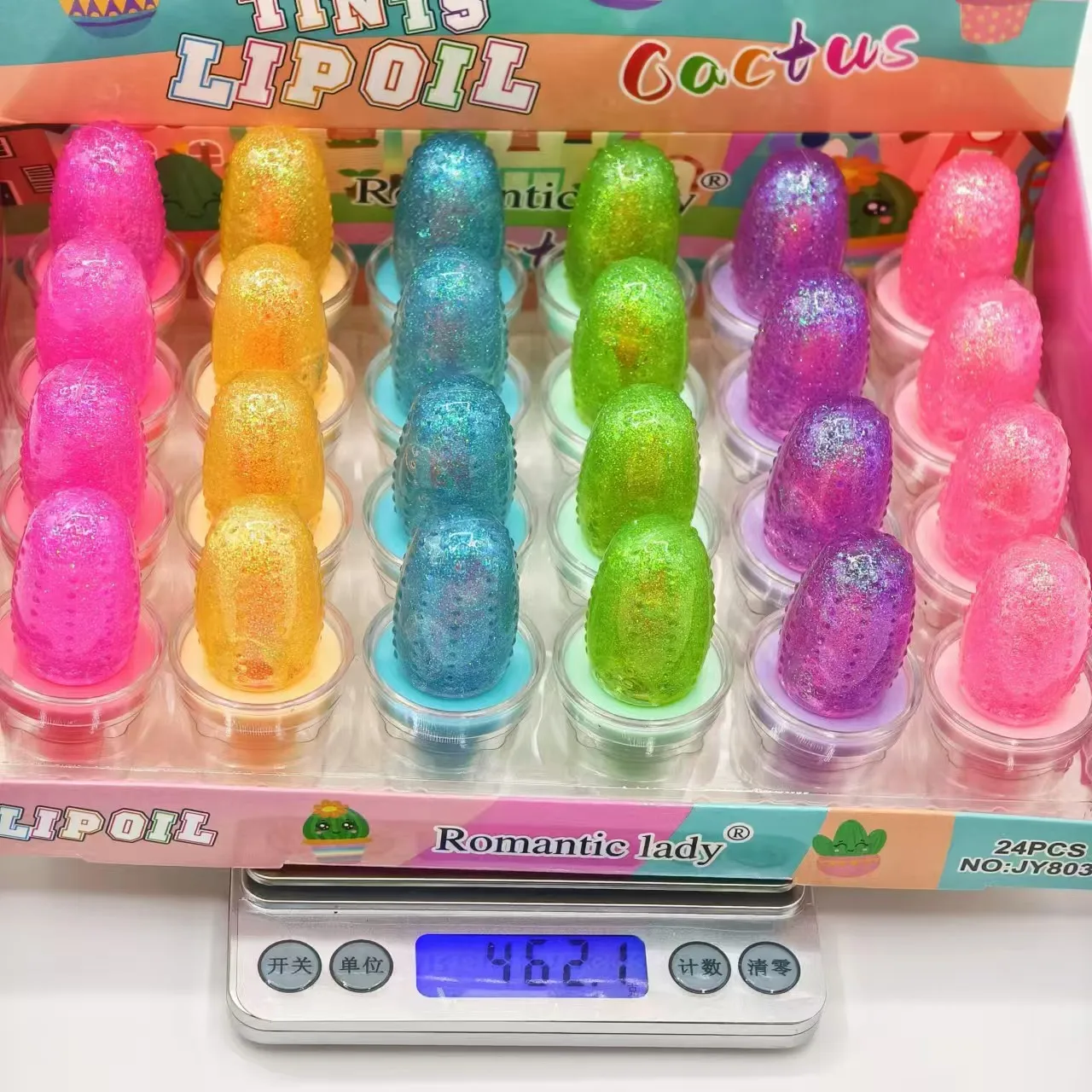 Cute Cactus 6 Color Fine Flash Color Changing Lip Glaze Mirror Pearlescent Non-stick Cup Lip Gloss Lipstick