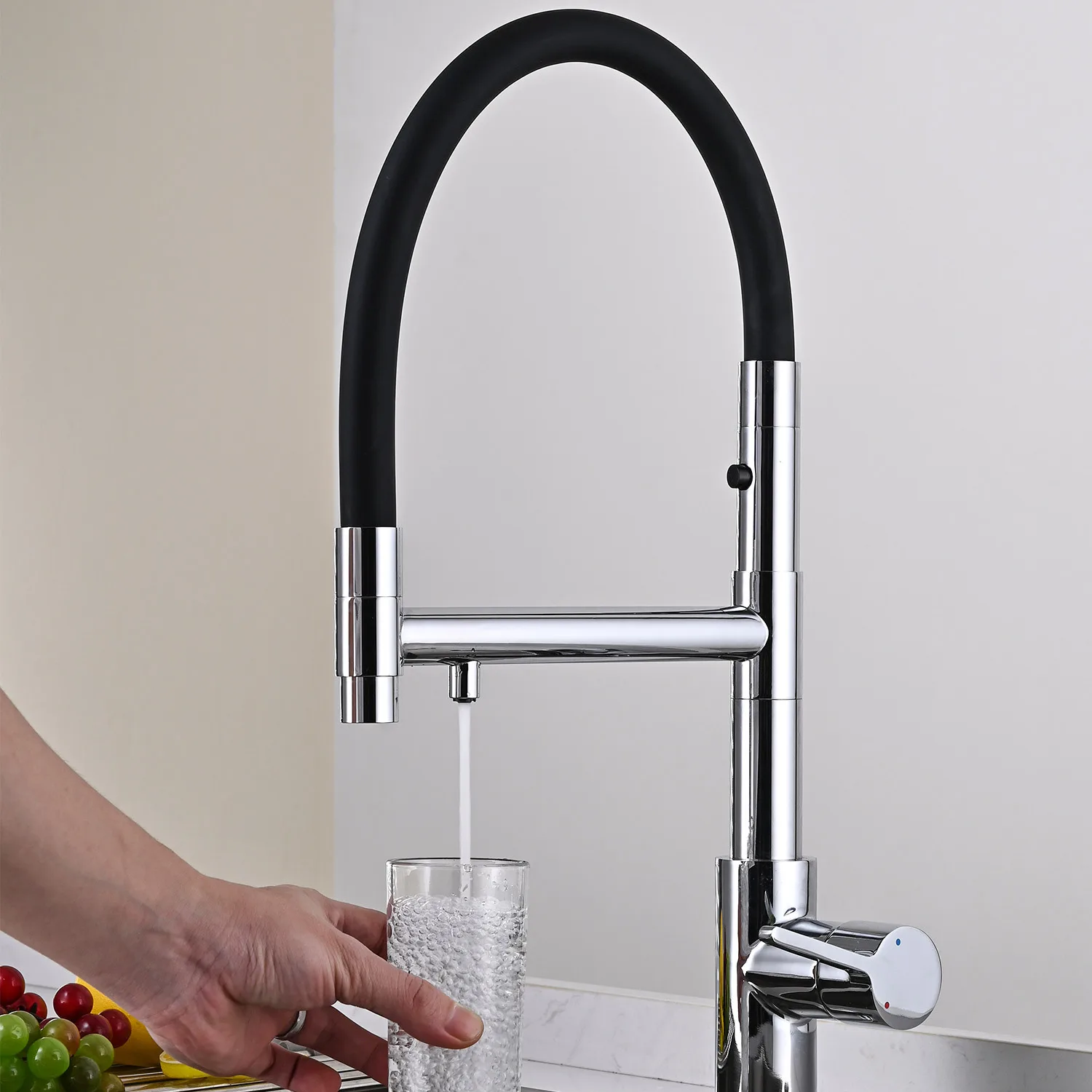 Copper Single Handle Pull Down Sink Kitchen Faucet with Sprayer Multifunctional Kitchen Sink Water Purifier Faucet Brass Modern