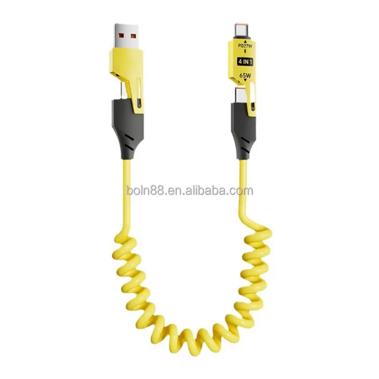 2025 Новый Выдвижной USB-кабель 1 5 м PD 27 Вт Type-C кабель для быстрой зарядки пружинный передачи данных iPhone Samsung