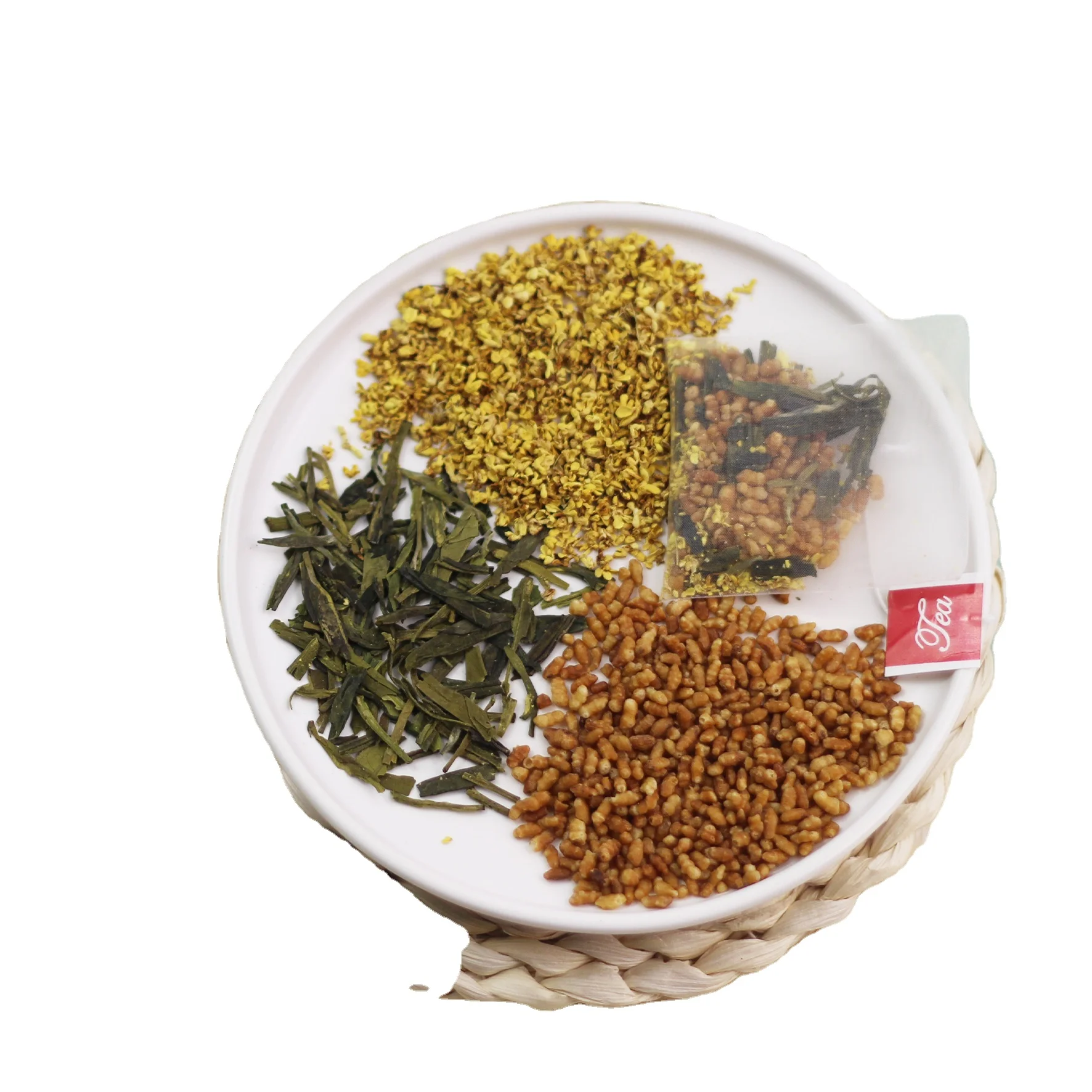 Private label organic Osmanthus brown rice Longjing green tea flower fruit combination tea detox scented beauty slim tea