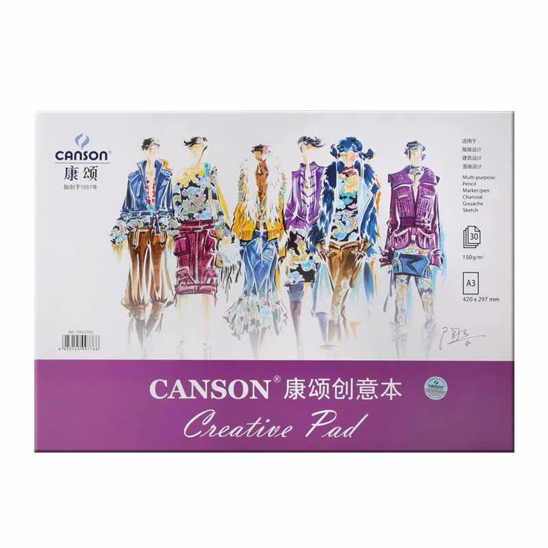 
Canson Pad 150gsm 30 Sheets A4 A5 A3 for Multi-purpose Pencil Marker Charcoal Gouache Sketch 