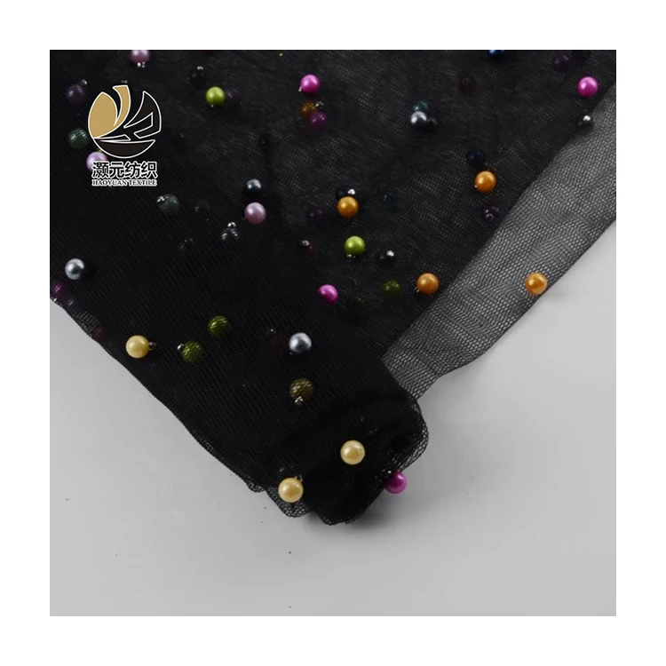Китайский завод, красивый дизайн, бусины, жемчуг, черный, мягкая Тюлевая ткань для свадебного платья