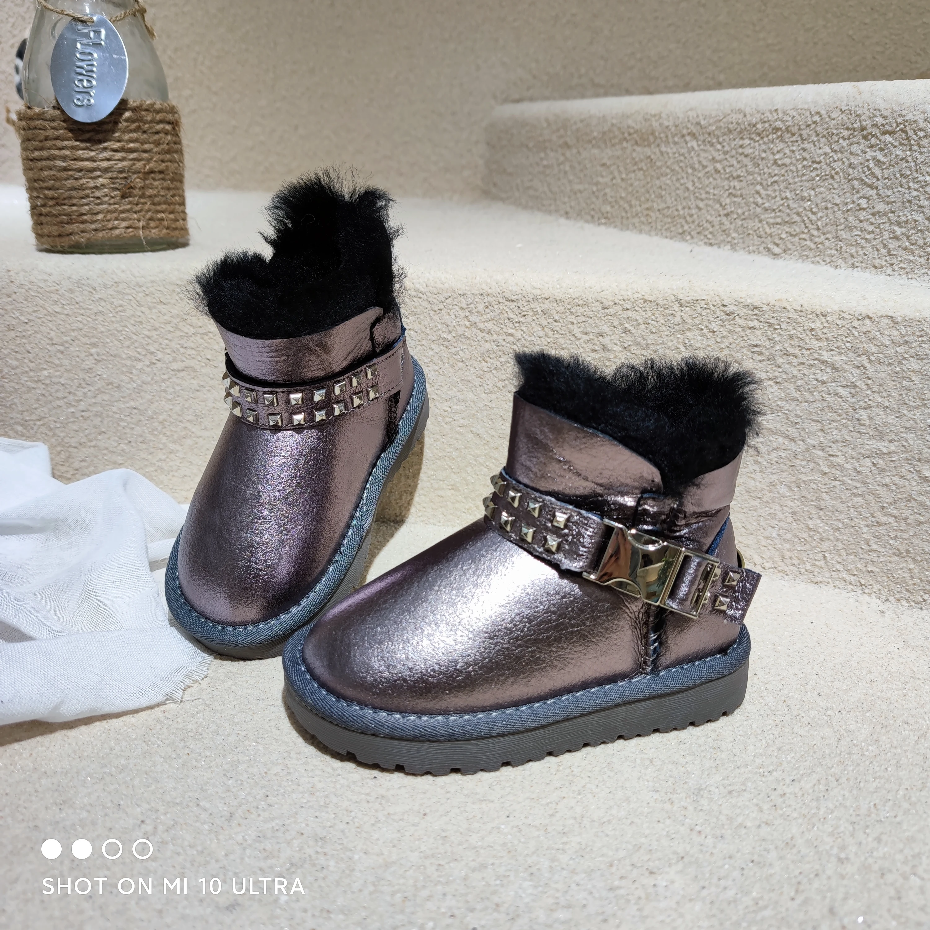 Fall Winter New Boots Female Korean Pearl Cotton Boots Thickened  Toddler kids shoes for girls