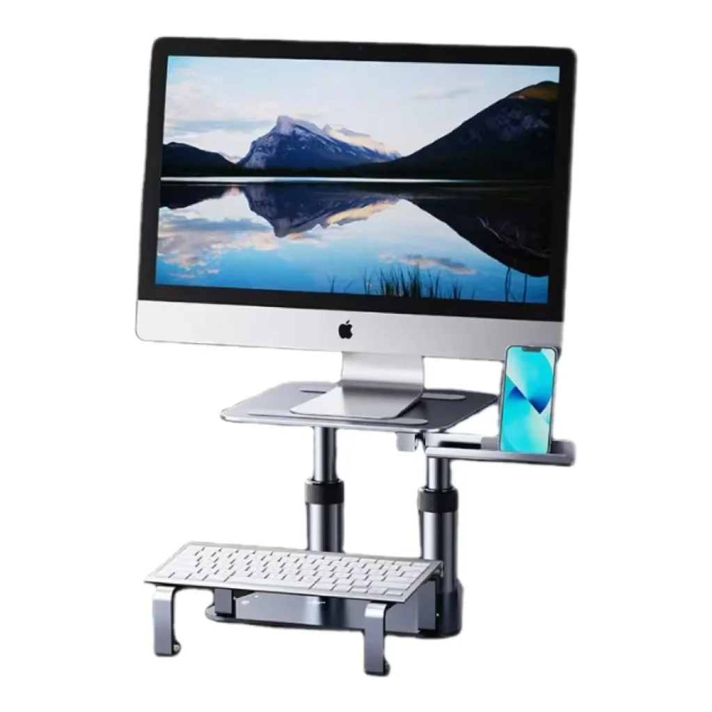 Wholesale Aluminum Alloy Monitor Laptop Riser Stand Telescopic Storable Lift Booster with Wood Wire & Metal for Office Use
