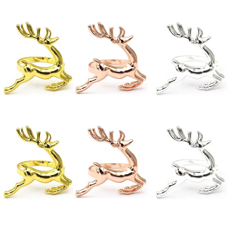 Christmas Deer Design Napkin Rings Cold Color Metal Napkin Buckle Ring Wholesale Christmas Napkin Decoration