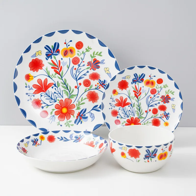 16-piece Tableware suit Small Film Decal Paper Moon Disc Shallow Plate Western Food Household