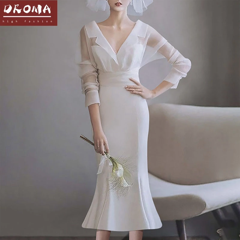 Droma wholesale in stock 2020 fall new arrival vintage fishtail skirt two pieces suit