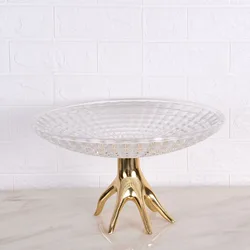 Modern Home Decorative High-End  Brass Hand Stand Glass Fruit Bowl