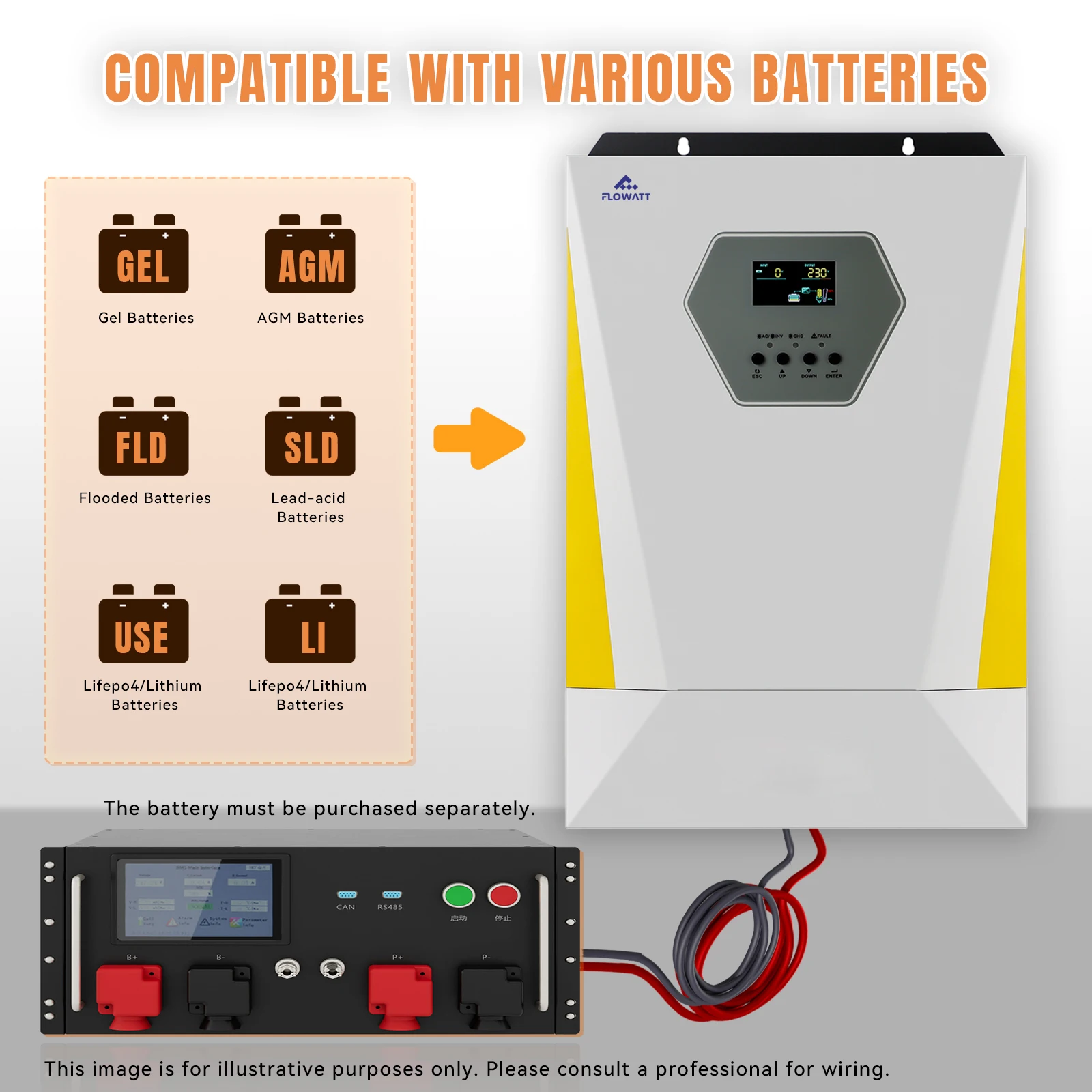 Гибридный солнечный инвертор Flowatt 6 2 кВт Mppt 220/240 В 48