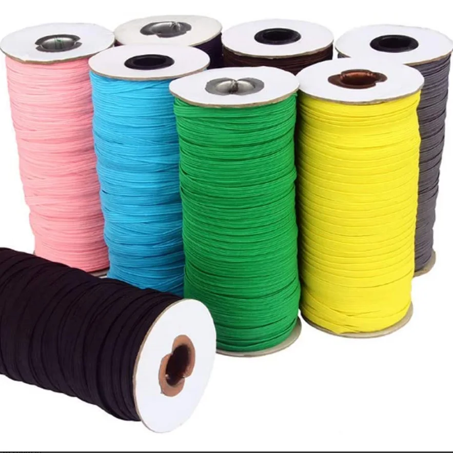 custom 3mm 5mm 6mm 9mm 12mm multicolor sewing flat band rope earloop cord stretch knit braided  elastic cord string