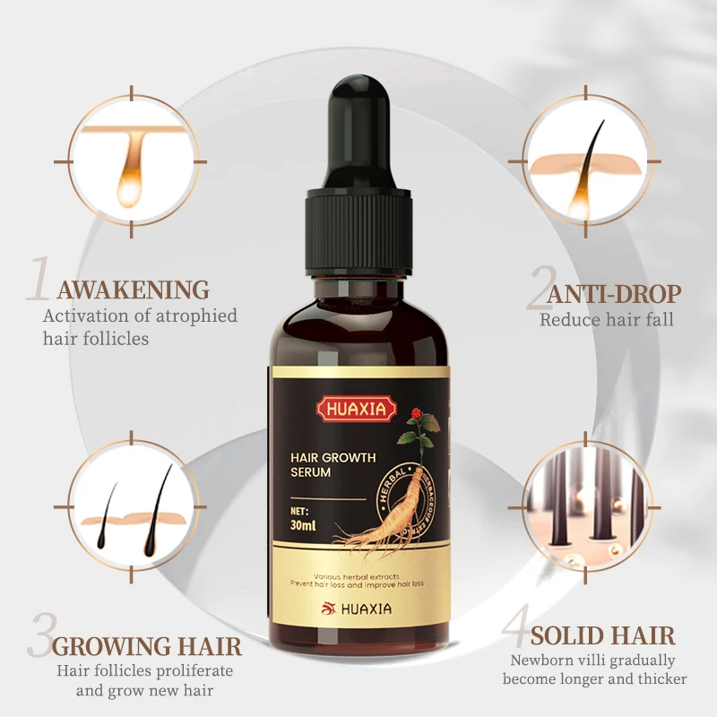 Huaxia Natural Organic Ginseng Herbal Hair Care Treatment Anti Loss Regrowth Hair Growth Oil Serum