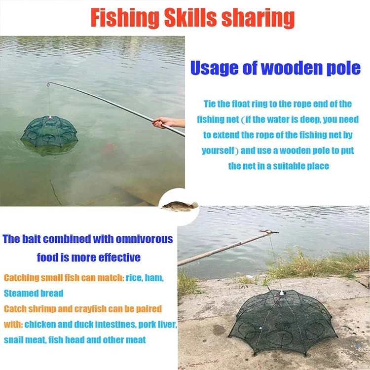 Portable foldable 6 holes automatic best quality carp landing folding fishing net throw for fish cages
