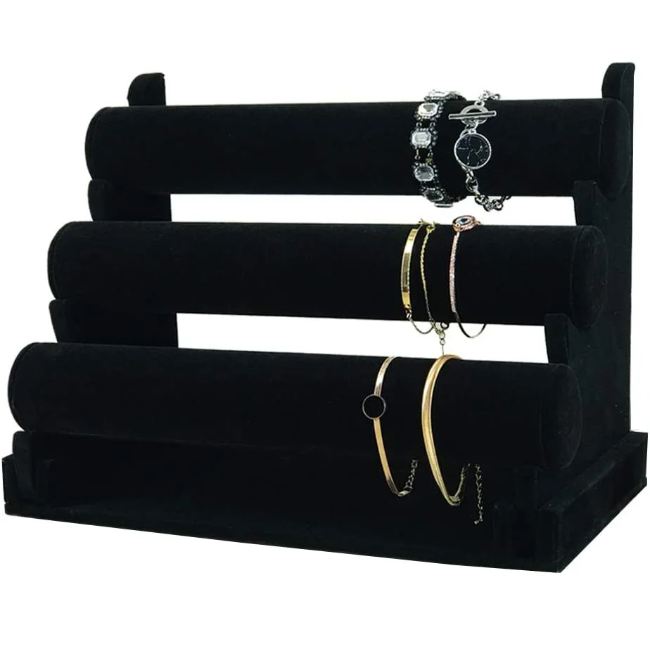 67008 Jewelry Organizer Velvet Stand Bracelet Holder with Three Tier Rack Bangle Display