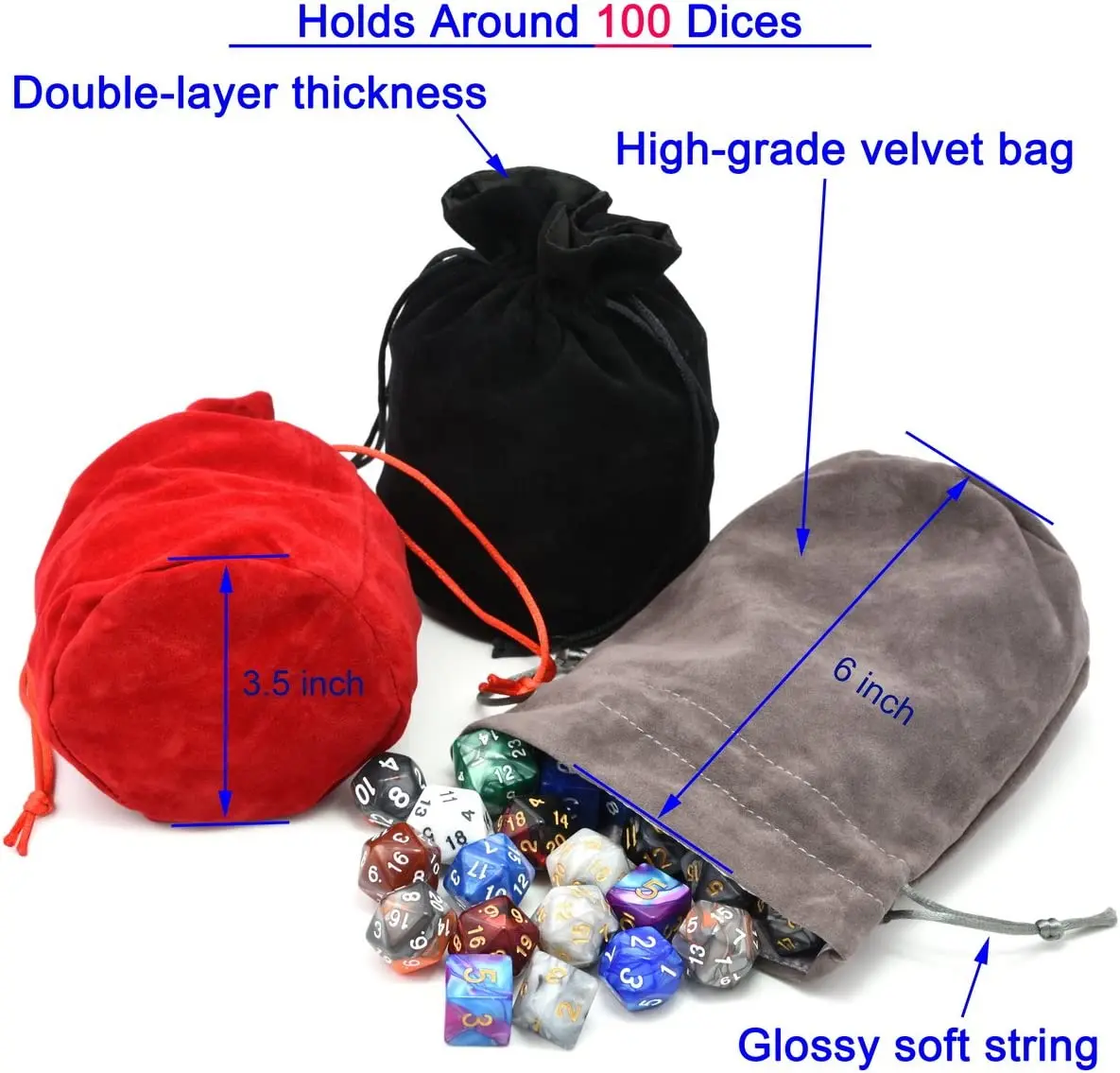 Custom Logo Round Bottom Satin Liner Drawstring Velvet Dice & Jewelry Pouches