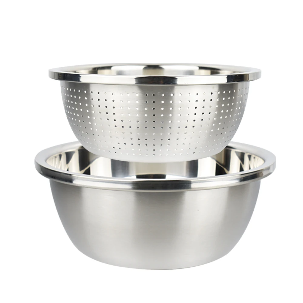 Christmas Gift Kitchen Washing Colander And Bowls Set of 2 Piece Brushing Polishing Baking Mixing Bowl