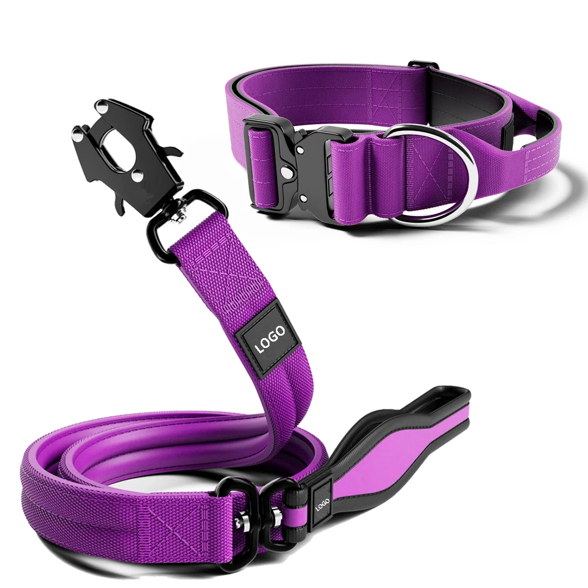 Pressure Tested Durable Metal Clasp Foam Neoprene Lined Tactical Dog Collar Leash with Soft Handle