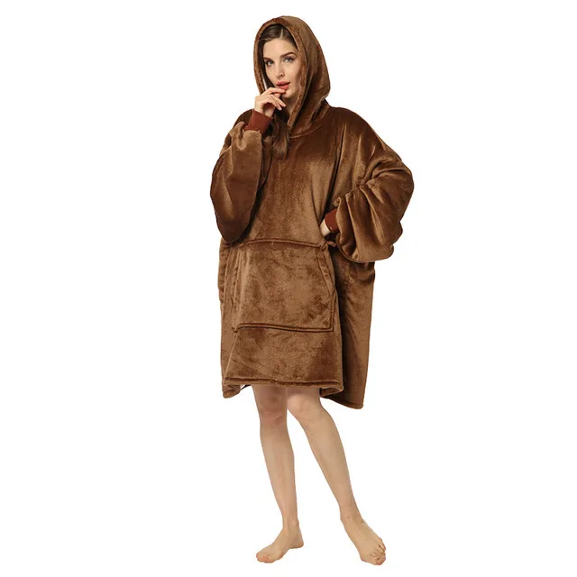  Oversized Sherpa Blanket with Hood Pocket and Sleeves Super Soft Warm Comfy Plush Wearable
