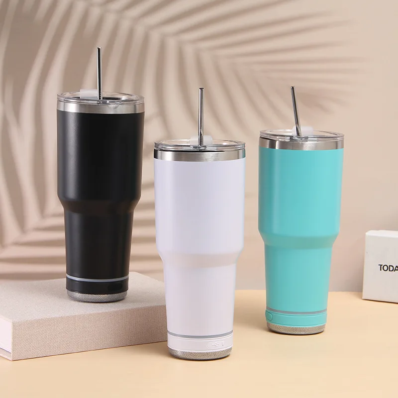 Новая чашка 20oz30oz пластиковая аэрозольная изоляционная портативная вакуумная кружка из нержавеющей стали для льда bluetooth аудио умный автомобильный стакан