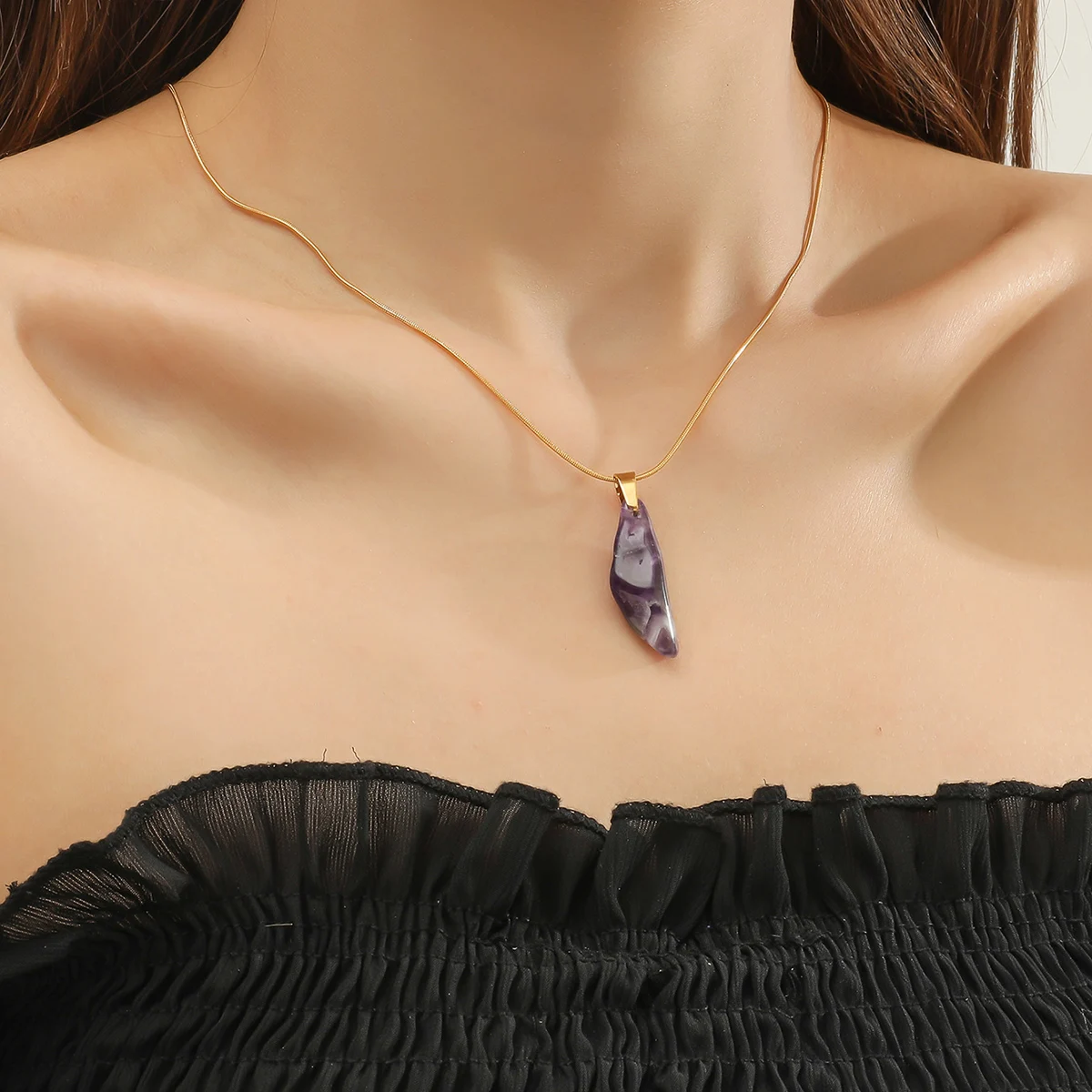 Natural Stone Pendant 304 Stainless Steel Gemstone Pearl Necklace Design Short Necklace