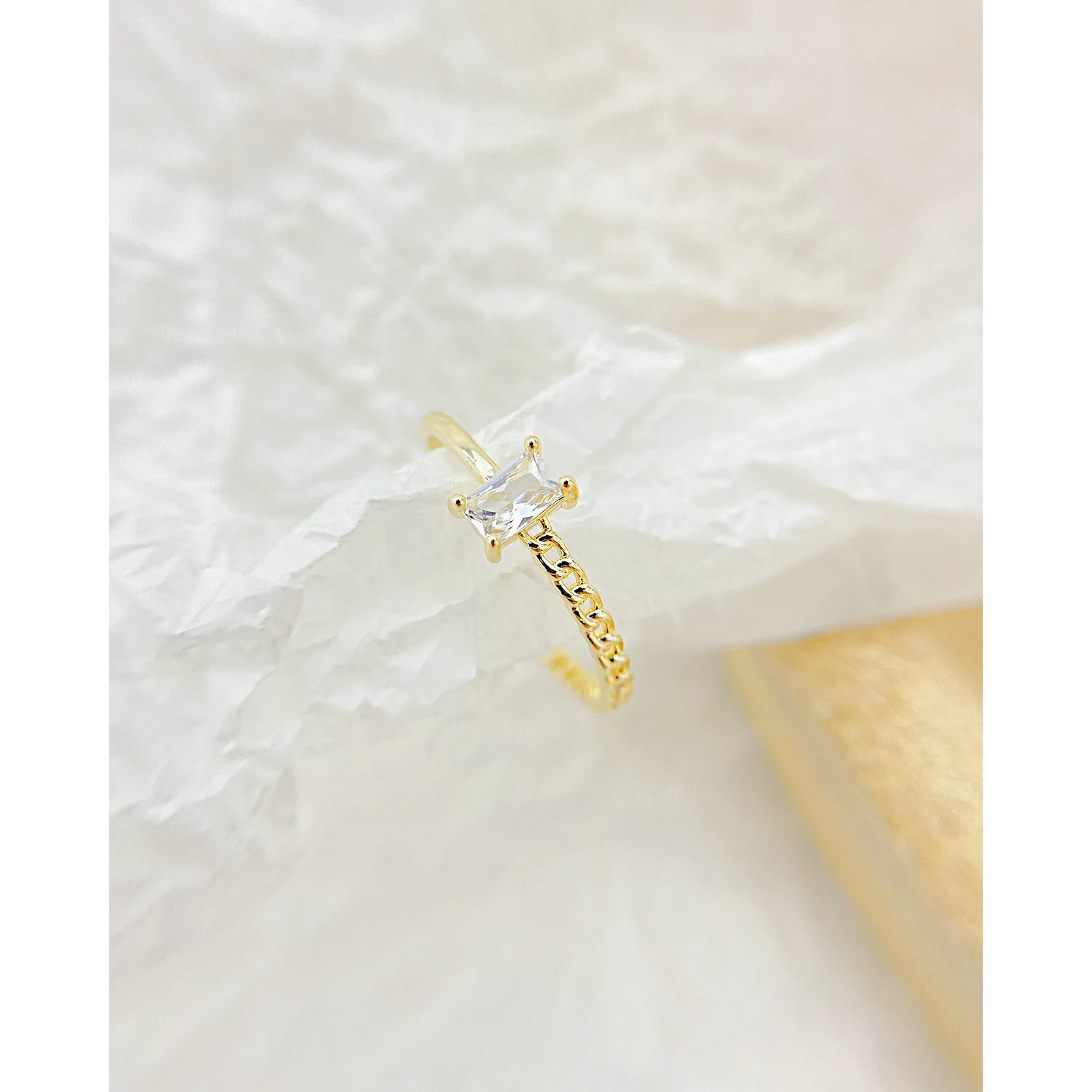 Chain Splicing Rings for Ladies Brass Gold Plated Cubic Zirconia Index Finger Adjustable Open Ring Women