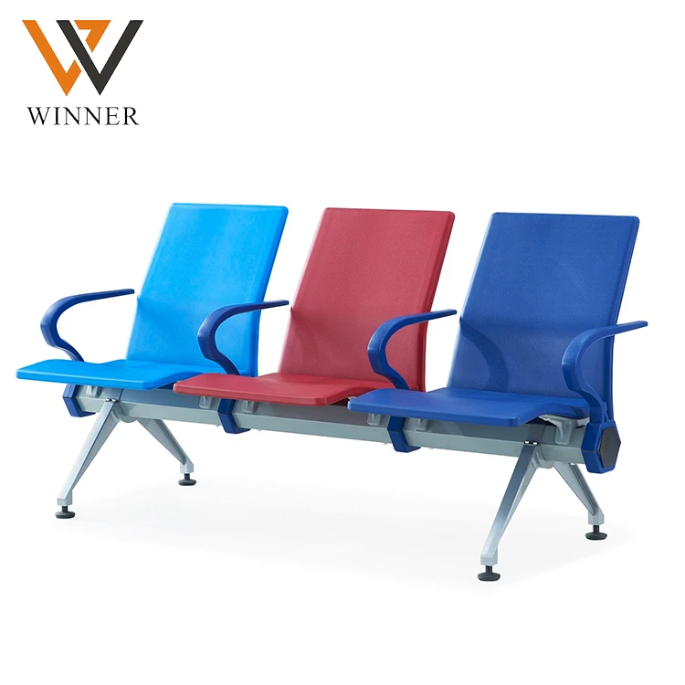 Multi color customer chairs 3-seater pu foam waiting chair waiting area beam airport bench seating