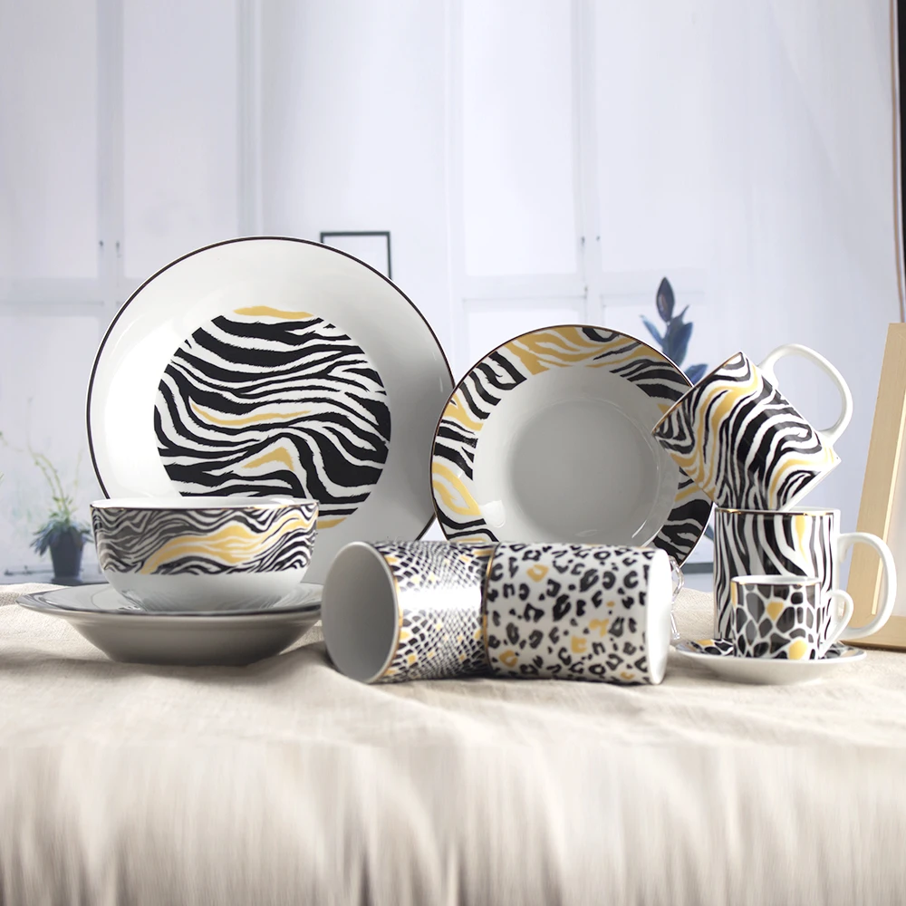 Leopard Design European Porcelain Table Ware Sets Luxurious Porcelain Dinner Sets
