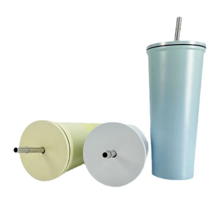 Color 750 ML Tumbler Stainless Steel Water Bottle Iced Coffee Travel Mug Cup with Straw and Flip Lid