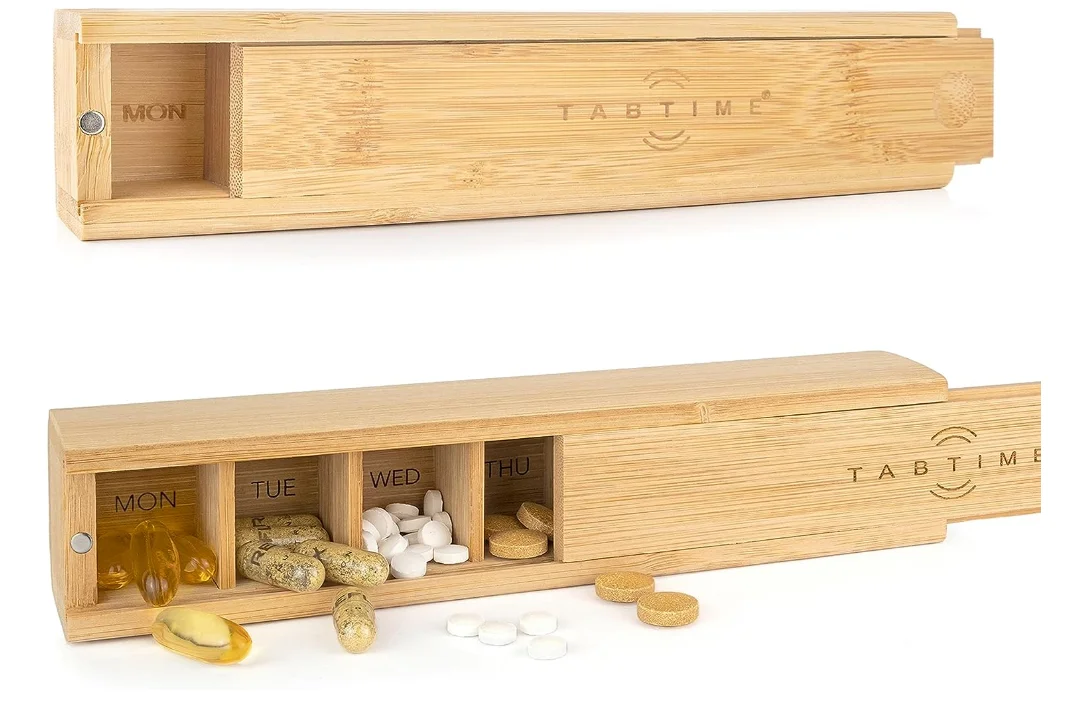 2024 Bamboo Vitamins  7 Day Tablet Organizer Weekly Pill Box