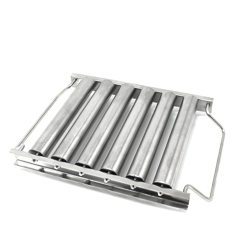 BBQ Accessories Hot Dog Roller Stainless Steel Sausage Roller Rack Griller with Extra Long Wood Handle