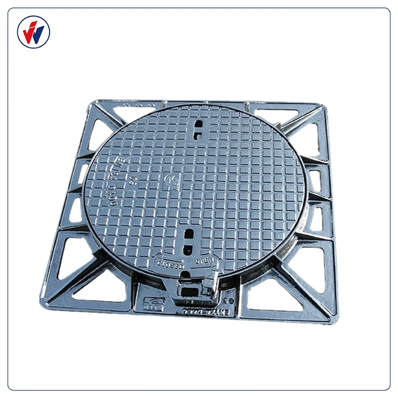 Ductile iron cover EN124  outside square inside round cast iron ductile iron  with frame watertight manhole cover