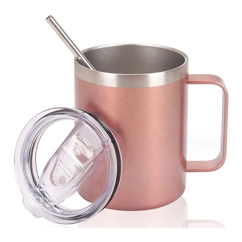 12/14oz custom stainless steel vacuum insulated coffee drink glass cup stemless wine beer tumbler cups with metal handle