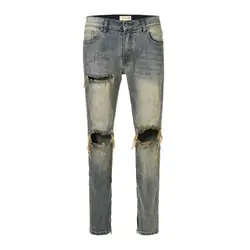Men customs design DESTROYED SELVEDGE DENIM VINTAGE BLUE denim  jeans men denim