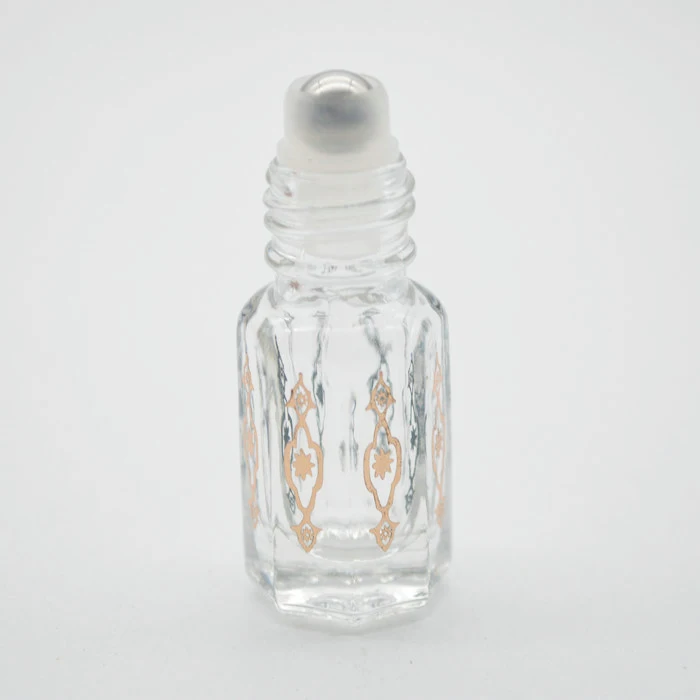 
3ml 6ml 12ml print glass attar perfume oil octagonal bottle with roll on / stick for oud 