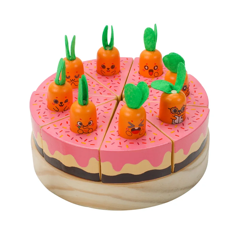 Low MOQ Fast Delivery Simulation Rabbit Cake Multi-functional Kids Baby 1-3 Years Old Wooden Carrot Birthday Cake Toys