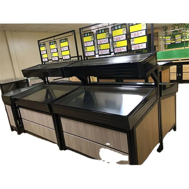 Retail store shelves wood fruit and vegetable shelf display stand rack for supermarket