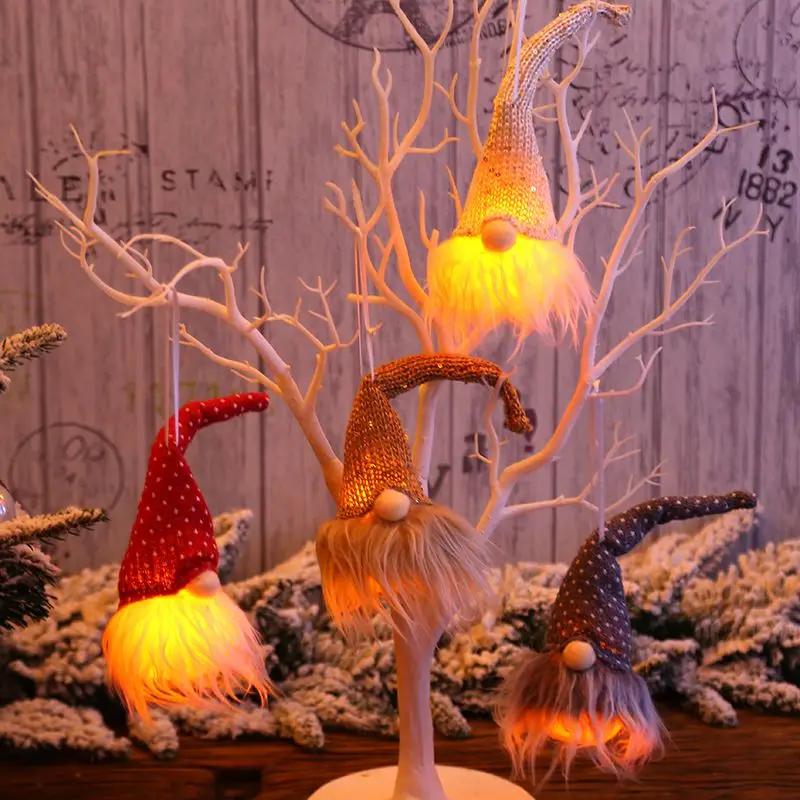 Swedish Handmade Hanging Plush Christmas Gnomes Ornaments With Light  For Xmas Tree Decoration