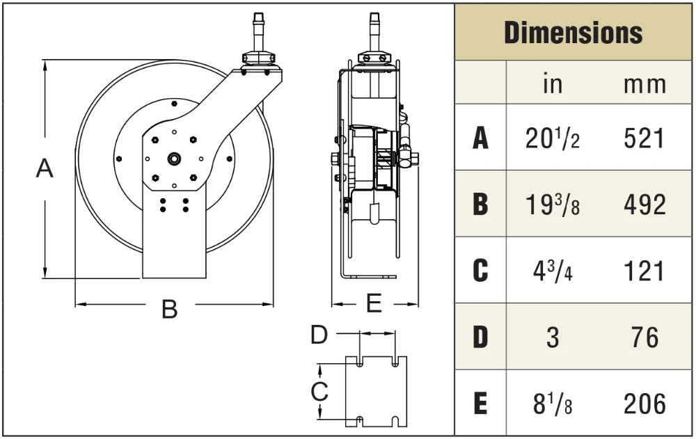 LC670 OLP  3/8  Hose Of 20m 300psi Spring Retractable Hose Reel for Air /Water-REELCRAFT