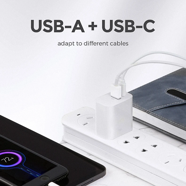 
Dual Ports 18w PD Type c Usb Travel Charger Wall Mobile Phone Charger 18w pd set For Iphone 12 