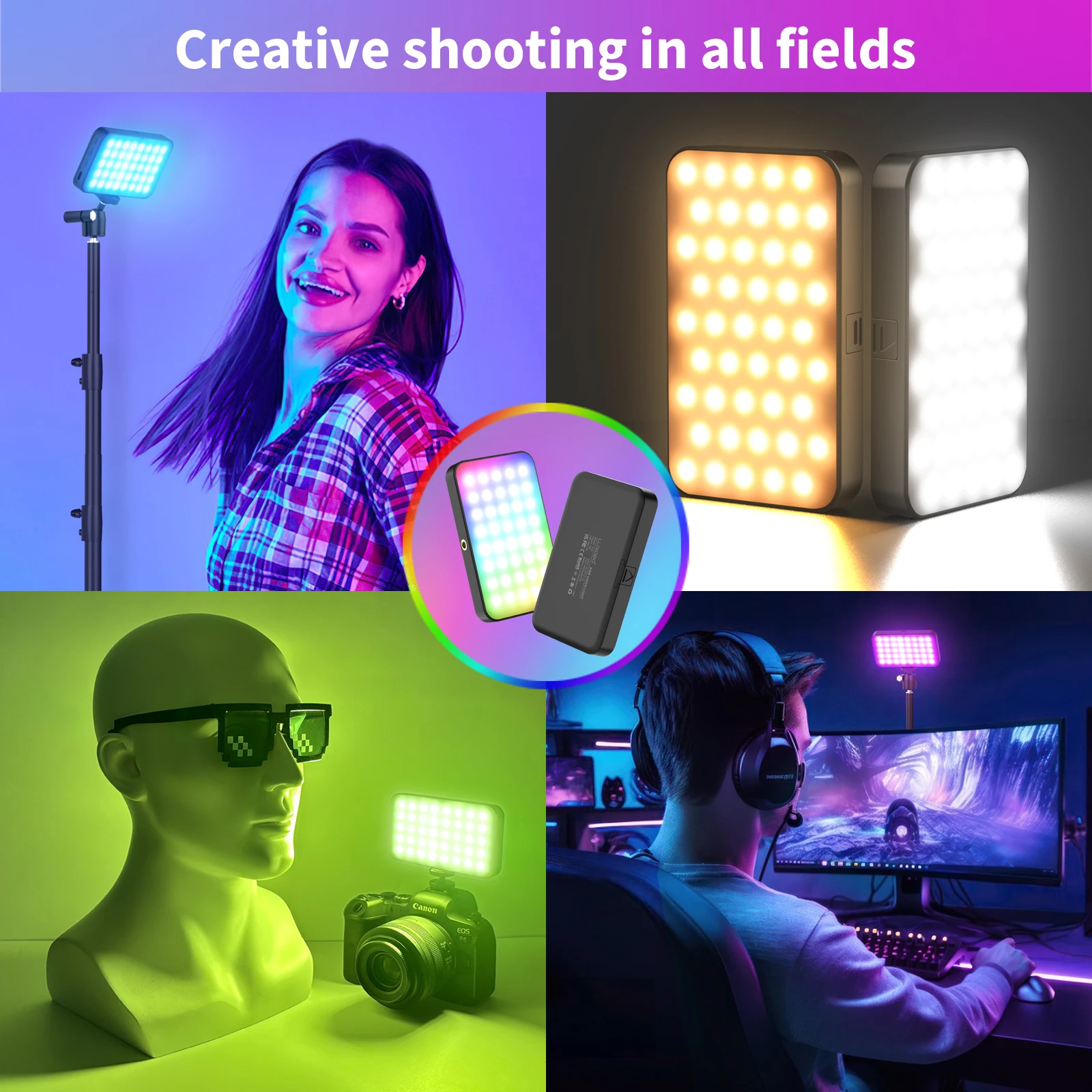 LUXCEO V10 Mini RGB LED Video Light Photography On-Camera Lighting Panel With CRI95+ 2500-9000K LCD Display LED Studio Light