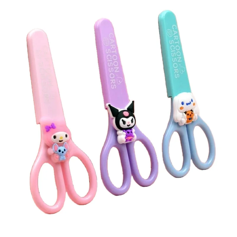 YuBon Kawaii Safety Scissors with Cover Kuromi Kt My Melody Scissors Cute DIY Cutting Set for School Student Stationery Supplies