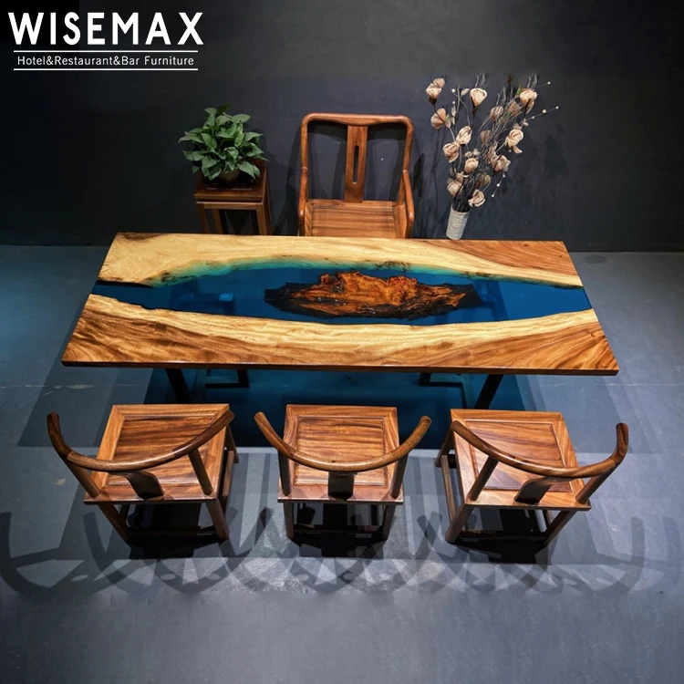 Live Edge Large Size Solid Walnut Wood Slab For Conference Room Solid wood epoxy resin dining table
