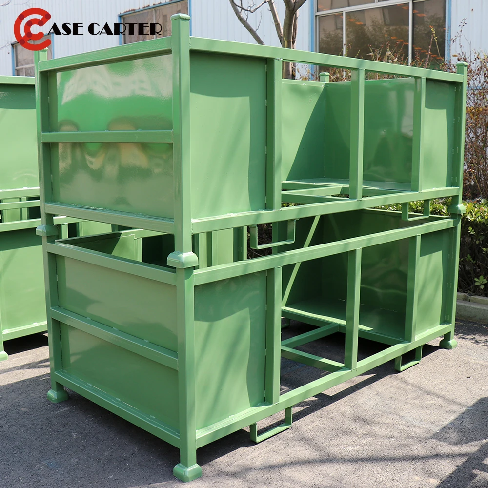 Industrial CASE CARTER OEMWarehouse Metal Stack Collapsible Storage Cage Container Foldable Stackable Folding Steel Pallet Box