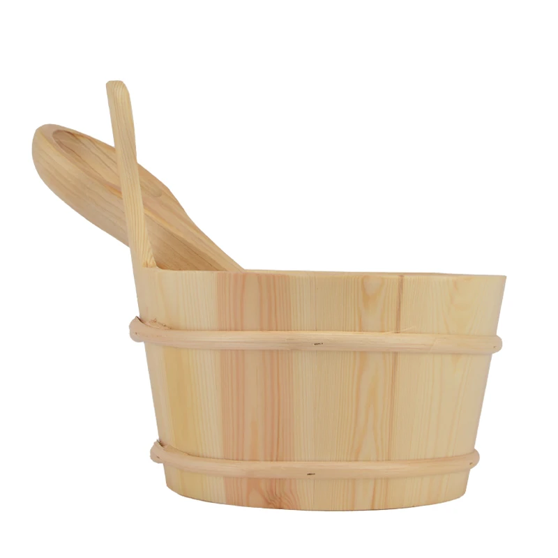 Factory wholesale sauna room accessories finnish spruce material sauna wooden bucket sauna bucket and ladle set