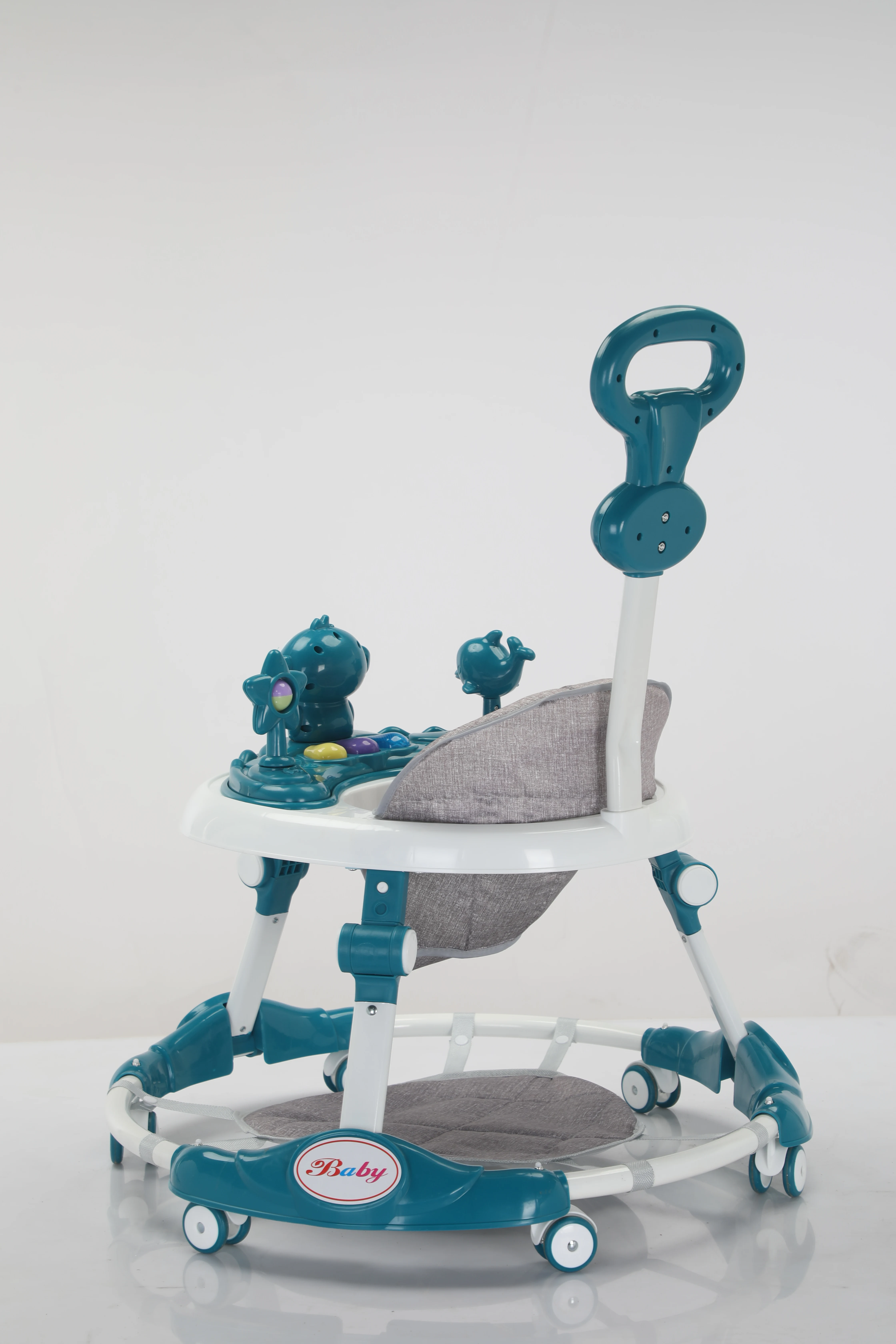 Multifunctional Anti-Rollover Baby Toy Soft Linen Seat Tricycle Infant Walker with Push-able Stroller for Children Plastic Frame