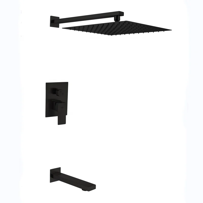 Complete Shower Set Standard Concept Square Smart Concealed Mixer Double Outlet with Wall Fixed Head & Bath Fill Matte Black